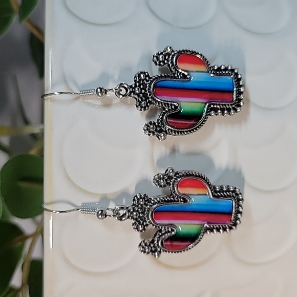 Jewelry - Mexican Blanket Style Cactus Drop Earrings